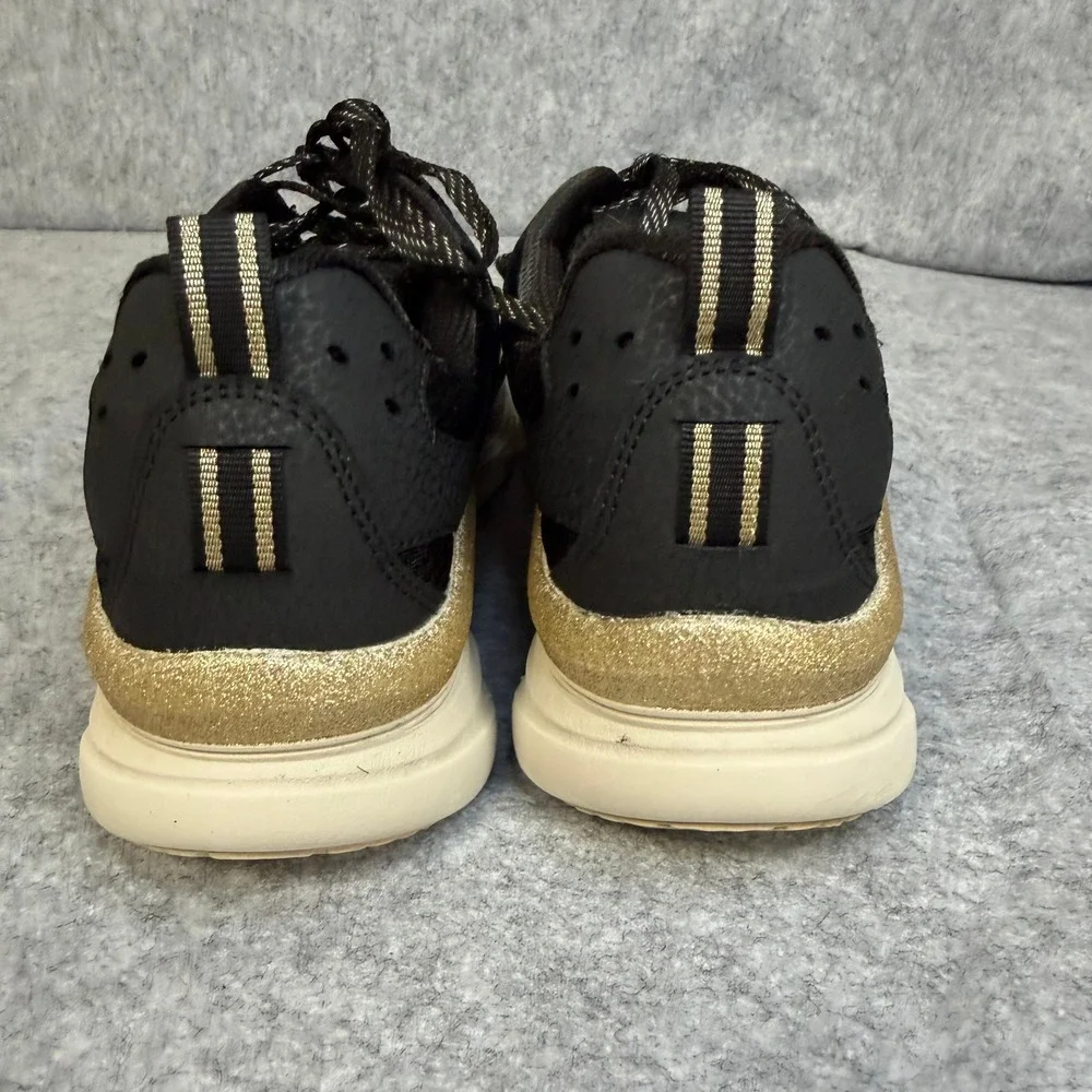 Skechers DLux Walker Relaxed Fit Black Gold Glitter Sneakers Womens 149358